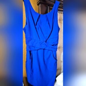 An electric blue mini cocktail dress